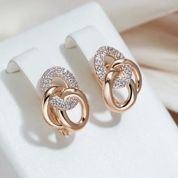 New Circle Huggie Earrings 14K Gold Plated CZ Geometric Preppy Timeless Chic - Picture 2 of 11